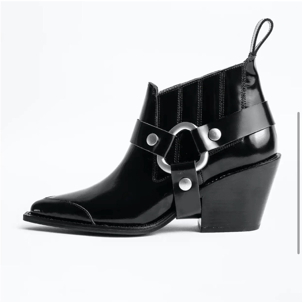 NEW in BOX ZADIG & VOLTAIRE Black N’Dricks Glossy Ankle Boots reg $558 Sz 38 - Picture 4 of 15